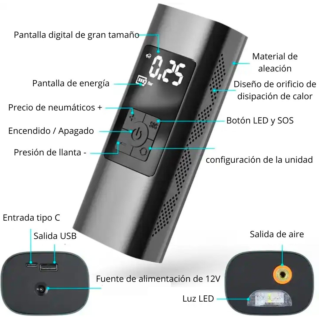 Inflador SEISA AF-C04 de Llanta Multifuncional Compresor Aire - Image 2